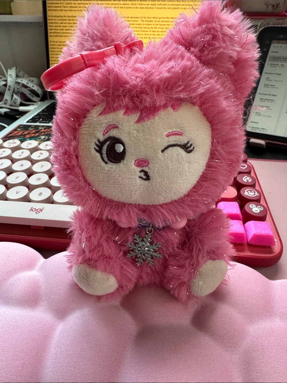 3/$6 🔥 LaBabies Pink Plush Winking Stuffed Animal with Bag Clip